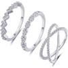 FUNEIA Set di 3 anelli in argento da donna e donna, impilabili, in oro bianco 18 carati, anelli di fidanzamento, anelli di fidanzamento, anelli di fidanzamento, anelli bianchi con zirconi, misura