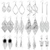 ASH'S CHOICE 12 paia di orecchini a goccia d'argento Boho, orecchini a foglia lunga grande che scava la foglia Tassel Feather Prism Orecchini Boho ipoallergenici