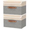 OUTBROS Scatole per Vestiti con Coperchio, Cestini Portaoggetti, Contenitori Pieghevoli con Maniglie, Organizzatori per Vestiti, 45 x 30 x 30 cm, 2 Pezzi, Grigio/Beige