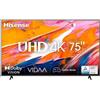 Hisense Smart TV 75" 4K UHD Display LED Classe G Vidaa Nero 75A69K Hisense