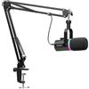 FEELWORLD PM1-AS Streaming Microfono Kit Dinamico，Microfono Dinamico per podcasting con supporto per braccio utilizzato per la registrazione di podcast, microfono da gioco per PC