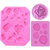 Hosh Confezione da 3 stampi in silicone a forma di rosa 3D, grandi rose, stampi in silicone a forma di mini fiori, per fondente, per cuocere torte, gelatine, muffin, dolci (rosa)