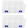 Ehuihuan 2 Pz Scatole Portaoggetti in 8 Scomparti, Scatola Organizer Plastica Scomparti, con Divisori Regolabili, Contenitore Plastica Trasparente Rettangolare per Gioielli Perline, Dell'orecchino, Minuteria
