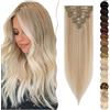 SEGO Extension Clip Capelli Veri 8 Fasce Singole - 100% Remy Human Hair Lisci Lunghi Parrucca Donna 50 cm (70 g) #16P22 Biondo infernale mix Biondo cenere