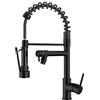 FORIOUS Rubinetto Lavabo Cucina Nero, Miscelatore Cucina in Acciaio Inossidabile, Due Maniglie, Rotazione a 360°e Doppio Spruzzo