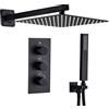 Sanitemodar Set Doccia Incasso Termostatico Nero, Miscelatore Doccia Incasso con 25x25cm Soffione, kit Doccia Incasso con Doccetta