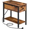 HOOBRO Tavolino con Stazione di Ricarica, Comodino con Porte USB e Prese, Tavolino da Divano con Cassetti, per Piccoli Spazi, per Camera da Letto e Soggiorno, Marrone Vintage e Nero EBF042BZ01