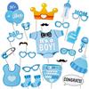 AIBAOBAO 25 Pezzi Decorazioni per Baby Shower, Photo Booth Props Puntelli per Giochi, Occhiali Baffi Labbra Farfallino Cappelli Gender Reveal Party Baby Shower, Feste (è un ragazzo)