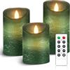 AnnSpa 3 Sets Candela LED Senza Fiamma a Batteria con Telecomando, Cera Vera Mossa tremolante stoppino Sfarfallio Ambra Candele gialla，Cera Unscented per Regalo e Decorazione - Green