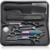 PURPLEBIRD Set di Forbici da Parrucchiere Professionali, Forbici da Parrucchiere con Forbici da Taglio in Acciaio Inox e Forbici per Rifinire i Capelli per Barbieri/Principianti 10 Pezzi Arcobaleno