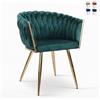 AHD AMAZING HOME DESIGN Poltrona design in velluto sedia braccioli gambe dorate Versailles Colore: Verde