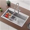 CECIPA 70 x 45 cm Lavello Cucina 1 Vasca con Gocciolatoio Retrattile, Grande Lavandino Cucina 1 Vasca per Mobili di 70cm e Oltre, Lavello Cucina Acciaio Inox da Appoggio con Troppopieno e Sifone