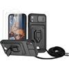 Zallagre Cover Compatibile con iPhone XR,[2 Pack] Vetro Temperato,Protezione Fotocamera,360°Magnetica Anello Supporto,Slot Schede,Custodia con Cordino-Nero