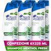 Head & Shoulders Shampoo Antiforfora Menthol Fresh, per Capelli Grassi, Fino Protezione dalla Forfora per Cute, Clinicamente Provato, 225ml x6