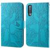 Ailisi Cover Samsung Galaxy A7 2018, Disegno in rilievo con albero e farfalla Flip Cover Elegante Custodia in Pelle, Portafoglio Case con Funzione Supporto -Blu verde