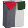 Relaxdays Cesto Portabiancheria con Coperchio, 110 L, con 2 Scomparti, in bambù e Poliestere Sacco a Rete, Grigio Bianco