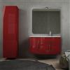Baden Haus Mobile bagno sospeso rosso lucido 105 cm con specchio filo lucido, colonna da 170 cm e lavabo a destra