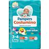 Pampers Costumino, Taglia 3 (6-11 kg), Doppia Barriera Laterale Anti-Fuoriuscita, Rimozione Facile, Fascia Elastica Avvolgente, Mare e Piscina, Cambio Veloce, Estate, Baby Shark, 12 Pannolini