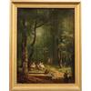 Quadro Antico Dipinto con Paesaggio Boschivo Olio su Tavoletta '800