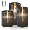 HIYAA Candele a LED senza fiamma, in vetro grigio a batteria, con telecomando, stoppino 3D, realistico, luce calda, con timer per matrimoni, feste, decorazioni natalizie