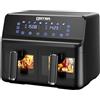 YASHE Friggitrice ad aria calda da 1700 W, doppio cestello, touch screen, tecnologia a 360°, veloce e sano