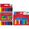 FABER-CASTELL School 205032 - Set con 12 pennarelli a cera e astuccio da 10 pennarelli a doppia fibra