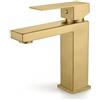 VALAZ Rubinetto Bagno Lavabo Dorato Spazzolato Protezione PVD | Miscelatore Lavabo Bagno Acqua Fredda e Calda, Risparmio Acqua | Installazione Facile | Ottone, Inossidabile, Quadrato, Serie Segura