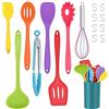 TEAMFAR Set di utensili da cucina in silicone, 17 pezzi, utensili da cucina con porta utensili, antiaderenti, resistenti al calore, atossici e inodori, lavabili in lavastoviglie, colorati