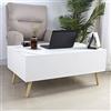 BAKAJI Tavolino Tavolo Soggiorno Salone con Rialzo Vano Contenitore Tavolo Salotto Moderno Apribile Bianco Piedini in Legno 100x60x45 cm