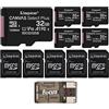 Kingston Canvas Select Plus 32GB UHS-I microSDHC Memory Card with SD Adapter (5-Pack) with Focus All-in-One High Speed USB 2.0 Card Reader (6 Items)