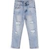 KIDSCOOL SPACE Jeans per Neonate, Fascia Elastica all'Interno Pantaloni in Denim Sottile di Cotone Sottile Lavato Strappato Estivo, Azzurro, 3T
