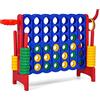 GYMAX Gioco Forza 4 Gigante 3 in 1, Anelli di Lancio, Canestro e Pallacanestro, per Bambini e Adulti, 84 x 33 x 74 cm (Rosso)