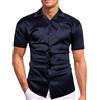 fohemr Camicie cubane da uomo in raso lucido di lusso a maniche corte causale abbottonatura tinta unita elegante camicia da festa aziendale, 10 grigio, L