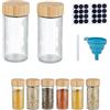 Relaxdays Barattoli Spezie, Set di 8 Vasetti Vetro 150 ml, Contenitori con Coperchio in bambù, con Etichette e Imbuto, Acciaio Inox