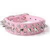 anso Collare per cani in pelle PU con borchie, rivetti per pitbull, collare regolabile (rosa, 31-38 cm)