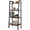 GYMAX Libreria a Scala 4 Ripiani, 56 x 34 x 138 cm, Scaffale Libreria Stile Industriale con Telaio Metallico e Dispositivi Antiribaltamento, per Ufficio Casa Soggiorno Cucina (Marrone Rustico)