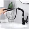 Yalsfowe Rubinetto per bagno estraibile con doccia, rubinetto per lavabo a cascata con display della temperatura a LED, rubinetto miscelatore, rubinetto per lavandino del bagno,Nero
