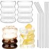 Withosent 300ml Bubble Bicchieri Acqua Vetro con Cannuccia, 4 Pezzi Set Bicchiere Bolle Ondulazione Vintage, Bicchieri Vetro per Latte Macchiato, Caffè, whisky, Cocktail, Yogurt, Soda