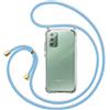 TBOC Custodia Compatibile con Samsung Galaxy Note 20 - Note 20 5G [5.7] - Cover Trasparente con Corda [Blu] Per Telefono Cellulare Cavo Regolabile Pratico Collana Moda Collo Catena Antigraffio