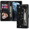 VLQI Custodia Libro Compatibile con Xiaomi Redmi Note 10 5G Glitter Cover Portafoglio Magnetica Antiurto con Slot per Schede Brillantini Donna Ragazza Accessori di Cellulari Nero