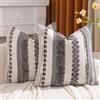 Tosleo Set di 2 federe decorative in ciniglia con motivo bohémien, 45 x 45 cm, motivo a righe, colore grigio