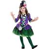 amscan - Costume colorato da Cappellaio Matto da bambina, con orologio e fascia per capelli, età 9-10 anni, 1 pezzo, multicolore, 9903195