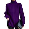 Peuignao Maglione Dolcevita Donna Pullover Maglione Collo Alto Oversize Donna Manica Lunga Maglioni Invernali Larghi Jumper Donna Women Sweater Largo Trecce Caldo Pesante Spesso Tricot da Donna Viola XL