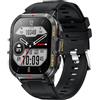 Aoekne Smartwatch Militari Uomo Bluetooth Chiamate, 1.96 Smart Watch Fitness Contapassi Cardiofrequenzimetro Pressione Sanguigna Sonno SpO2 Impermeabile Orologio Intelligente per Android IOS (Nero)