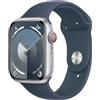 APPLE Smartwatch Apple Watch Series 9 GPS + Cellular Cassa 45mm in Alluminio Argento con Cinturino Sport S/M Blu Tempesta