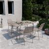 DEGHI Set pranzo tavolo 150x80 cm e 4 sedie con braccioli squadrate in metallo tortora - Dama