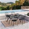 DEGHI Set pranzo tavolo 140x80 cm e 4 sedie con braccioli in metallo nero - Loren