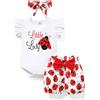 PATPAT Pagliaccetto Neonato Estivo Coordinati Femmina Cotone, Maglietta Corta + Pantaloncini + Fascia per Capelli, Body Tutina Neonato Femmina, Abbigliamento Vestiti Bambina 0-18 Mesi Regalo
