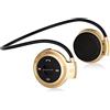 TechnoMedia Cuffie auricolari sport Bluetooth headset Oro-Nero Radio FM mp3 player MicroSD telefonate comandi integrati