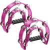 Flexzion Tamburello in metallo a mezza luna strumenti musicali a doppia fila in metallo Jingles strumenti a percussione con impugnatura ergonomica, tamburelli per adulti, confezione da 2, rosa